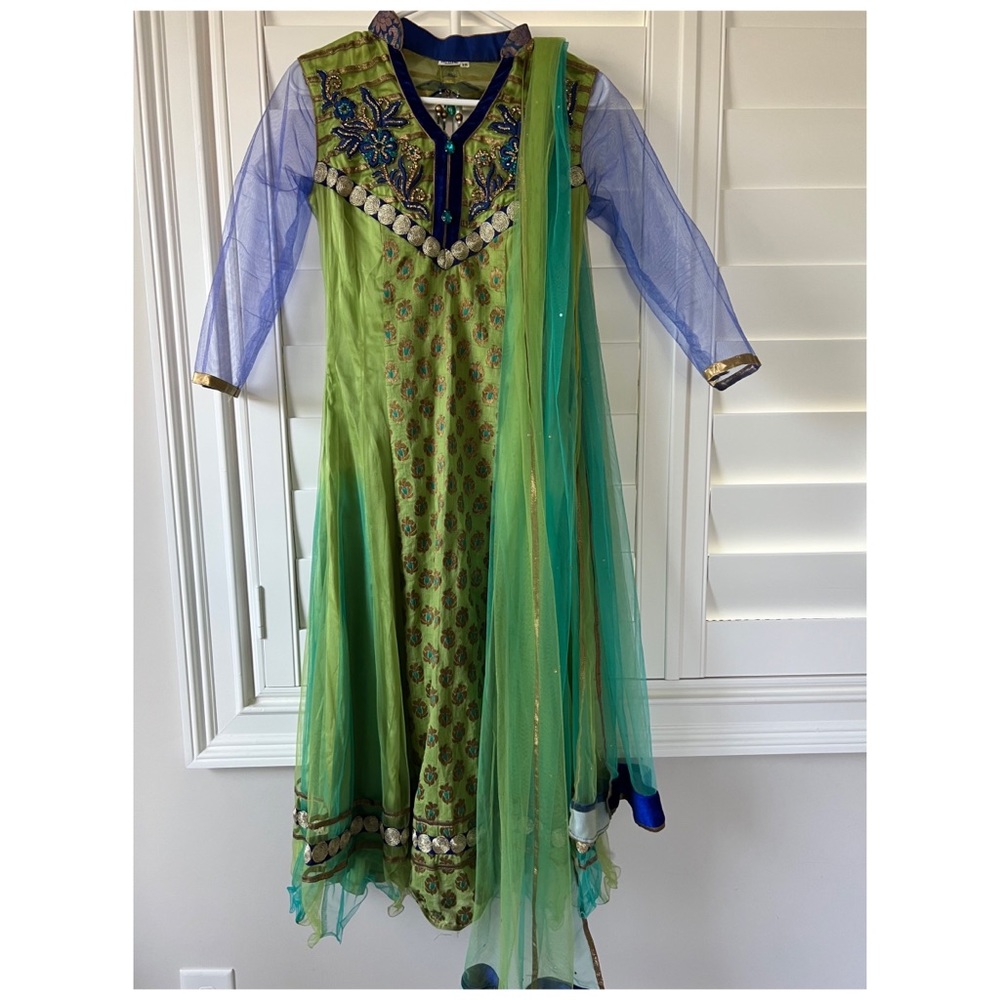Blue and green Indian dress